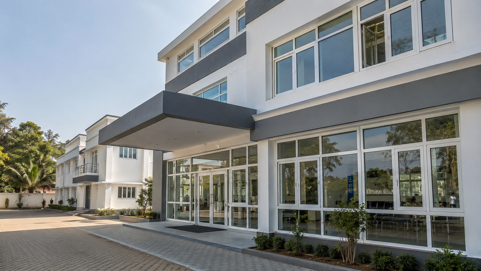 Modern uPVC window installation for the Kumaran Medical Center commercial building