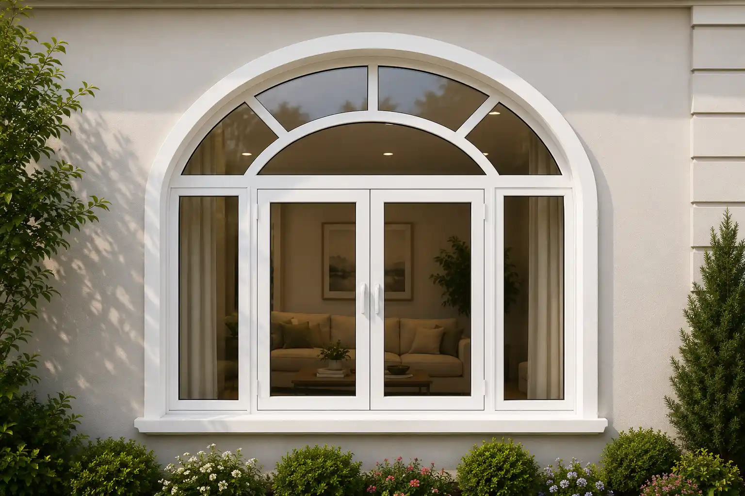 Custom arched UPVC windows for elegant home design in Coimbatore