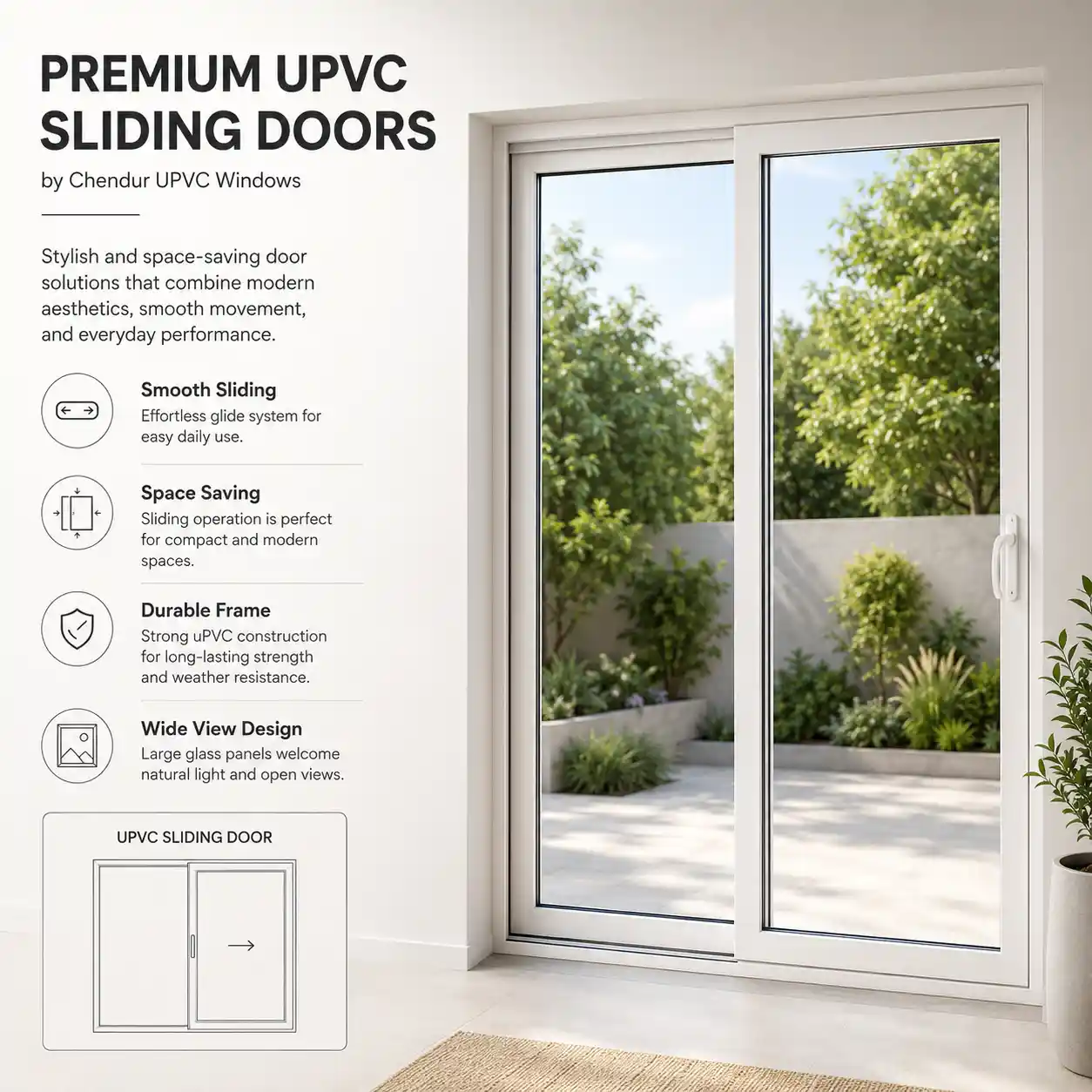 Premium UPVC Sliding Door Installation in Coimbatore by Chendur UPVC Windows