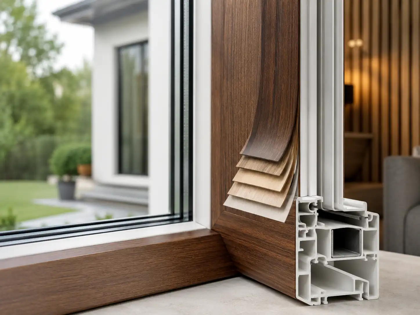 Elegant wood finish UPVC windows supplied by Chendur UPVC Windows in Coimbatore