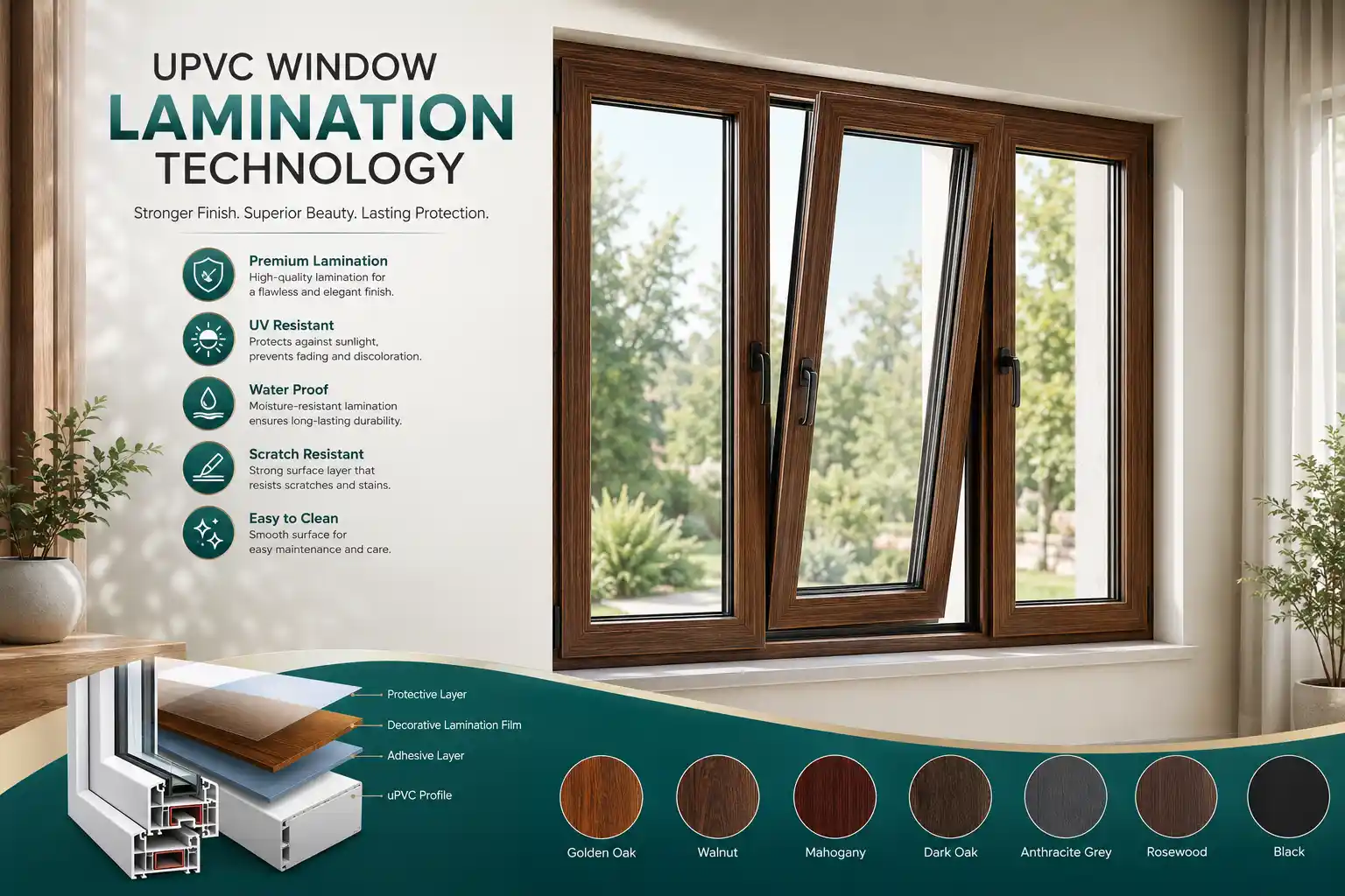 Professional wood finish UPVC window installation process